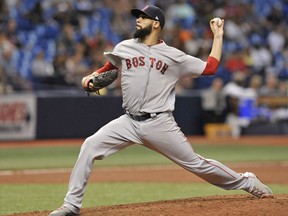 Boston Red Sox starter David Price pitches to a Tampa Bay Rays batter during the third inning of a baseball game Wednesday, May 23, 2018, in St. Petersburg, Fla.