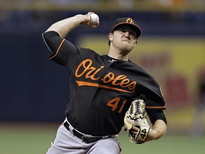 Baltimore Orioles relief pitcher David Hess delivers to the Tampa Bay Rays during the first inning of a baseball game Friday, May 25, 2018, in St. Petersburg, Fla.