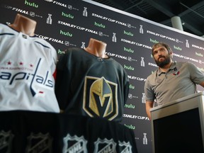 Washington Capitals captain Alex Ovechkin meets with members of the media in Las Vegas on May 27.
