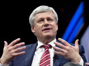 Former prime minister Stephen Harper speaks at the 2017 American Israel Public Affairs Committee policy conference in Washington, March 26, 2017.