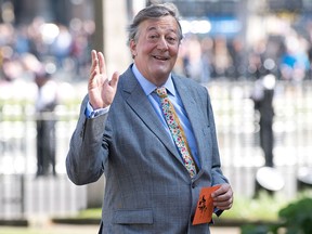 Stephen Fry arrives for a Service of Thanksgiving for the life of Lord Snowdon at Westminster Abbey on April 7, 2017, in London, England.