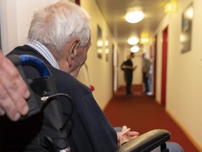 Australian scientist David Goodall leaves a press conference on Wednesday, May 9, 2018, a day before his assisted suicide in Basel, Switzerland.