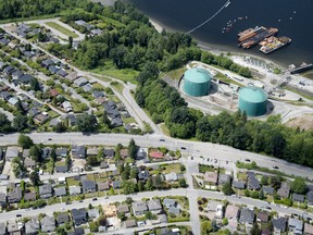 A aerial view of Kinder Morgan's Trans Mountain marine terminal, in Burnaby, B.C., is shown on Tuesday, May 29, 2018. The federal Liberal government is spending $4.5 billion to buy Trans Mountain and all of Kinder Morgan Canada's core assets, Finance Minister Bill Morneau said Tuesday as he unveiled the government's long-awaited, big-budget strategy to save the plan to expand the oilsands pipeline.