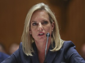In this Tuesday, May 8, 2018 file photo, Homeland Security Secretary Kirstjen Nielsen testifies before Senate Appropriations subcommittee hearing on Capitol Hill in Washington.
