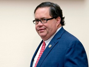 FILE - In this Dec. 13, 2017, file photo, Rep. Blake Farenthold, R-Texas, arrives for a House Committee on the Judiciary oversight hearing on Capitol Hill in Washington. Texas has a special election set for late June to replace Farenthold, who resigned last month amid allegations of sexual harassment.