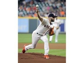 Houston Astros starting pitcher Lance McCullers Jr. throws to a Boston Red Sox batter during the first inning of a baseball game Thursday, May 31, 2018, in Houston.