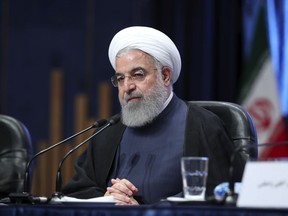 In this photo released by the official website of the office of the Iranian Presidency, President Hassan Rouhani speaks in a meeting with officials in the northeastern city of Mashhad, Monday, May 7, 2018.