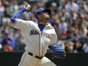 Seattle Mariners starting pitcher Felix Hernandez throws against the Los Angeles Angels in the second inning of a baseball game, Sunday, May 6, 2018, in Seattle.