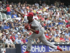 St. Louis Cardinals starter Alex Reyes throws during the first inning of a baseball game against the Milwaukee Brewers Wednesday, May 30, 2018, in Milwaukee.