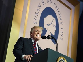 In this May 22, 2018 file photo, President Donald Trump speaks at the Susan B. Anthony List 11th Annual Campaign for Life Gala at the National Building Museum in Washington. Step by step, the Trump administration is methodically remaking government policy on reproductive health _ potentially limiting access to birth control and abortion and bolstering abstinence-only sex education.