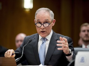 FILE - In this May 16, 2018, file photo, Environmental Protection Agency Administrator Scott Pruitt testifies before a Senate Appropriations subcommittee on the Interior, Environment, and Related Agencies on budget on Capitol Hill in Washington.