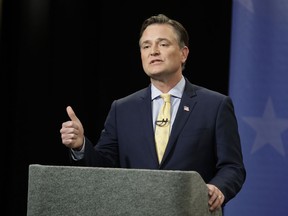 IN this April 30, 2018, photo, Rep. Luke Messer, R-Ind., speaks during the Indiana Republican Senate primary debate in Indianapolis.  A group of House Republicans is seeking the Nobel Peace Prize for President Donald Trump because of his work to ease nuclear tensions with North Korea. A historic meeting between Trump and North Korea's Kim Jong Un over denuclearization could be announced by week's end. Messer unveiled a letter on May 2, to members of the Norwegian Nobel Committee that was signed by 18 Republicans.