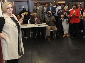 Sen. Claire McCaskill, D-Mo., speaks to supporters at the opening of her campaign field office Friday, May 18, 2018, in Ferguson, Mo. Less than six months before Election Day, McCaskill's standing with Missouri's African-American community is in question. And she's being forced to prove that she's not taking anyone for granted. McCaskill, a Democrat facing re-election in a state that has trended sharply Republican in recent years, knows she cannot afford to lose any support this fall _ especially not from a group of voters that was supposed to be among her most loyal.
