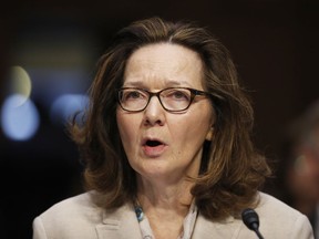 FILE - In this May 9, 2018, file photo, CIA nominee Gina Haspel testifies during a confirmation hearing of the Senate Intelligence Committee on Capitol Hill in Washington. The political schism in the Democratic Party is playing out in the vote for Haspel, as support from red-state senators facing re-election is bumping up against a more liberal flank eyeing potential 2020 presidential bids who reject of the nominee over the agency's clouded history of torture.
