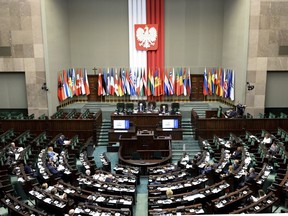 A general view of Polish parliament main hall during the NATO Parliamentary Assembly Spring Session in Warsaw, Poland, Saturday, May 26, 2018.