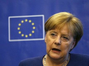 German Chancellor Angela Merkel addresses the media at an EU and Western Balkan heads of state summit at the National Palace of Culture, in Sofia, Bulgaria, Thursday, May 17, 2018.