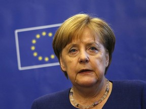 German Chancellor Angela Merkel addresses the media at an EU and Western Balkan heads of state summit at the National Palace of Culture, in Sofia, Bulgaria, Thursday, May 17, 2018.