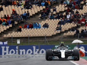 Mercedes driver Valtteri Bottas of Finland steers his car during the Spanish Formula One Grand Prix at the Barcelona Catalunya racetrack in Montmelo, Spain, Sunday, May 13, 2018.