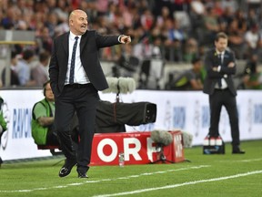 Russia's head coach Stanislav Cherchesov gestures during the friendly soccer match between Austria and Russia in the Tivoli Stadium in Innsbruck, Austria, on Wednesday, May 30, 2018.