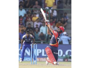 Delhi Daredevils Rishabh Pant plays shot during the VIVO IPL Twenty20 cricket match against Mumbai Indians in New Delhi, India, Sunday, May 20, 2018.