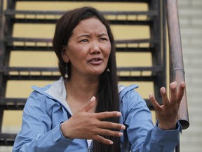 Nepalese female climber Lhakpa Sherpa talks with Associated Press in Kathmandu, Nepal, Wednesday, May 23, 2018. Lhakpa Sherpa scaled the 8,850-meter (29,035-foot) peak last week, breaking her own record for the most climbs by a woman.