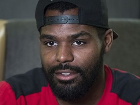 In this photo taken on Thursday, April 19, 2018, Bryan Idowu Russian team Amkar Perm speaks during an interview for the Associated Press in Moscow, Russia. Russia is struggling to tackle soccer racism before it hosts the World Cup. Nigeria player Idowu, who was born and raised in St. Petersburg, says he has faced racism on the streets and on the field in Russia, but that the situation is slowly changing for the better.