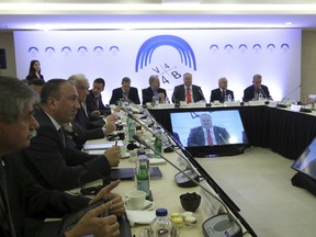 Foreign Ministers attend the Visegrad-4 plus Balkan-4 plus meeting in Cape Sounio, about 68 kilometers(42miles) south of Athens on Friday May 11, 2018.  The foreign ministers of eight central European and Balkan European Union countries are holding talks in Greece, in which prospective EU members from the Balkans are also represented.