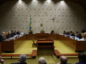 FILE - In this April 4, 2018 file photo, the Brazilian Supreme Court meets during the session regarding Brazil's former President Luiz Inacio Lula da Silva's corruption conviction, in Brasilia, Brazil. In Brazil an upcoming Supreme Court decision could dramatically narrow the scope of the protection, potentially exposing the country's politicians to swifter justice.