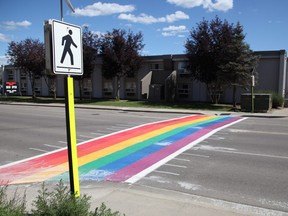 The rainbow crosswalk in Fort McMurray, Alta., on July 23, 2017.