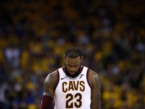 Cleveland Cavaliers forward LeBron James reacts to a play in Game 2 against the Golden State Warriors on June 3.
