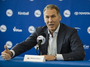 Bryan Colangelo, speaking to reporters on May 11, 2018.