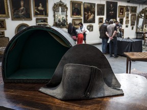This picture taken on June 14, 2018 in Lyon, southern France, shows the hat allegedly attributed to Emperor Napoleon I.