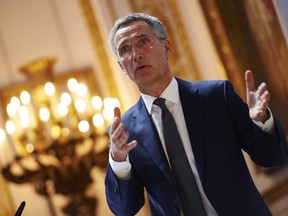 NATO General Secretary Jens Stoltenberg delivers his pre-Summit address at Lancaster House in London on June 21, 2018.
