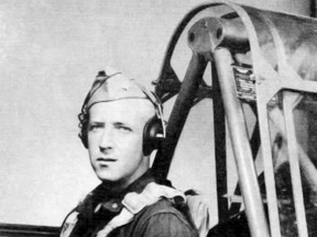 This 1943 photograph released by the U. S. Army Air Forces, the predecessor to today's Air Force, shows Second Lt. Robert Keown in the cockpit of a training aircraft in California. Keown, a Georgia native and Alabama resident who was killed in a crash in Papua New Guinea in 1944 during World War II, is buried Friday, June 15, 2018, in Arlington National Cemetery in Washington, D.C. (U. S. Army Air Forces via PacificWrecks.com via AP)