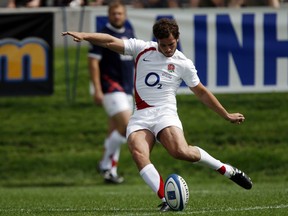 FILE - In this Saturday, June 6, 2009 file photo, England Saxons' Danny Cipriani kicks a conversion against Argentina during the second half of Game 1 during pool play at the Churchill Cup at Infinity Park in Glendale, Colo,. Flyhalf Cipriani will attempt to spark some life into an ailing England after earning his first test start since 2008 for the third and final test against South Africa at Newlands on Saturday, June 23, 2018.