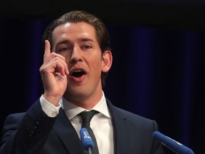 Austrian Chancellor Sebastian Kurz gestures while speaking during the Christian Democrat Union (CDU) Business Day in Berlin on June 12, 2018.