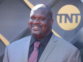 Shaquille O'Neal arrives at the NBA Awards on Monday, June 25, 2018, at the Barker Hangar in Santa Monica, Calif.