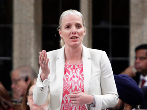 Environment Minister Catherine McKenna speaks in the  House of Commons on June 14, 2018. She says the Liberals have not done a household impact analysis for the provinces on carbon pricing.