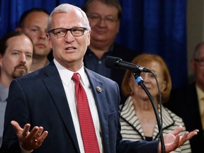 FILE - In this May 26, 2016, file photo, North Dakota state Rep. Kevin Cramer, R-N.D, speaks in Bismarck, N.D. Cramer, a candidate for U.S. Senate, faces Thomas O'Neill, an Air Force veteran who didn't mount a serious campaign, in the Tuesday, June 12, 2018, Republican primary.