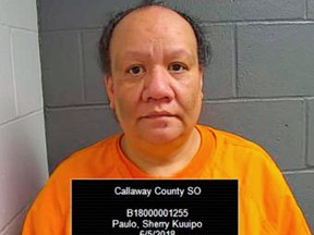 This June 5, 2018, photo provided by the Callaway County Sheriff's Office in Fulton, Mo., shows Sherry Paulo, of Fulton, one of five people charged Tuesday, June 5, 2018, in connection with the death of Carl DeBrodie, a developmentally disabled Missouri man whose body was found encased in concrete months after he disappeared. DeBrodie disappeared in 2016 and his body was found in April 2017 in a Fulton storage shed. (Callaway County Sheriff's Office via AP)