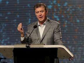 FILE - In this June 13, 2017 file photo, the Southern Baptist Convention President Steve Gaines gives the president's address during the SBC annual meeting in Phoenix.  The Southern Baptist Convention, the largest Protestant denomination in the U.S., heads into its annual meeting next week facing what one senior leader calls a "horrifying #MeToo moment." A series of sexual misconduct cases within the SBC has prompted its socially conservative, all-male leadership to seek forgiveness for the ill-treatment of women.