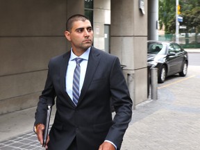 Peter Khill, charged with second-degree murder, leaves court in Hamilton on Tuesday, June 12, 2018. Khill, 28, is charged with gunning down an Indigenous man, Jon Styres, 29, who was allegedly trying to steal his pickup truck from his rural home in the early hours of Feb. 4, 2016. The case has overtones of the emotionally charged Coulten Boushie killing in Saskatchewan.