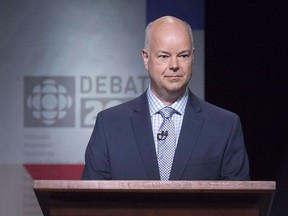 Nova Scotia Progressive Conservative Leader Jamie Baillie waits for the start of the leaders' debate in Halifax on May 18, 2017. A provincial byelection will be held Tuesday in northern Nova Scotia to replace former Progressive Conservative leader Jamie Baillie. He resigned in January following an internal investigation into allegations he had acted inappropriately -- though no details were ever released.