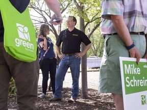 Ontario Green Party Leader Mike Schreiner gets set to make a policy announcement in his home riding of Guelph, Ont., Friday, May 25, 2018.