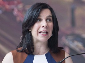 Montreal Mayor Valerie Plante speaks during a news conference in Montreal on April 26, 2018. Women make up fewer than a fifth of Canadian mayors, and a group of female leaders say men in power need to pass the baton if such inequities are to change. Sevaun Palvetzian, CEO of Toronto's non-partisan CivicAction alliance, told a Federation of Canadian Municipalities conference that the World Economic Forum estimates it will take over 200 years to achieve global gender parity.