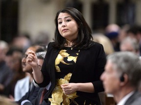 Minister of Status of Women Maryam Monsef rises during Question Period in the House of Commons on Parliament Hill in Ottawa on Tuesday, April 17, 2018. With trade and tariff disputes dominating high level discussions among G7 leaders, there are rising concerns the gender equality agenda at the G7 summit will become overshadowed. But Status of Women Minister Monsef says she is confident Canada's commitment to championing issues of women's quality will remain a strong focus of the G7 discussions and that consensus on key actions will be achieved.THE CANADIAN PRESS/Justin Tang