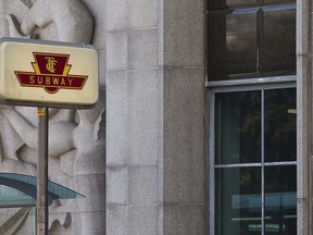 A subway sign is seen in Toronto on Friday, August 24, 2012. A man accused of pushing another man in front of a train at a busy Toronto subway station did not have any interaction with the victim before allegedly shoving him to his death, police said Tuesday after the 57-year-old appeared briefly in court.