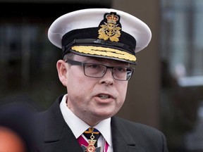 Vice-Admiral Mark Norman speaks briefly to reporters as he leaves the courthouse in Ottawa following his first appearance for his trial for breach of trust, on Tuesday, April 10, 2018. Newly released emails show Gen. Jonathan Vance tried to arrange a "discreet" meeting with suspended Vice-Admiral Mark Norman to take stock and discuss the future only weeks before Norman was charged by the RCMP.