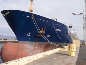 The MV Asterix, which will be converted into an auxiliary Oiler Replenishment ship to meet the needs of the Royal Canadian Navy, is shown at Davie Shipbuilding, in Levis Que, Tuesday, October 13, 2015. The federal government is close to a deal with Davie Shipbuilding that would see the Quebec shipyard provide several used icebreakers to bolster the Canadian Coast Guard's own aging fleet.