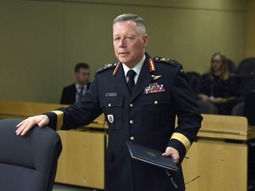 Chief of the Defence Staff Jonathan Vance prepares to appear before the Senate Committee on National Security and Defence on Canada's national security and defence policies, practices, circumstances and capabilities, in Ottawa on Monday, Feb. 26, 2018. Vance says Canada is waiting for the Iraqi government to give the thumbs up before the Canadian Forces launches the next phase of its mission against the Islamic State of Iraq and the Levant.